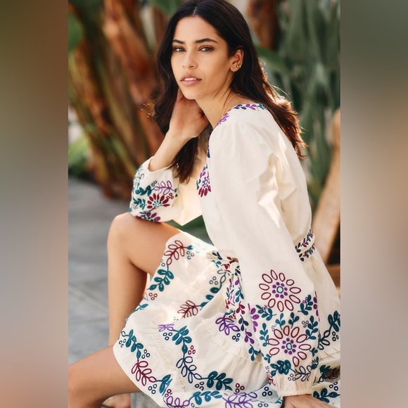 🔥🔥🔥NEW Anthropologie Roller Rabbit Belted Balloon Sleeves Naema Dress - Picture 4 of 13